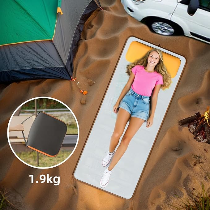 LAFANDE Inflating Foam Sleeping Pad with Electric Pump 6 Inch Thick Camping Mattress Portable Foldable Cushion Bed for Hiking Outdoor Traveling Backpacking Beach