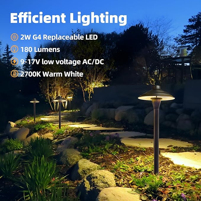 COLOER Solid Cast Brass Pathway Lights 12V Low Voltage Landscape Lighting LED Path Lights with G4 Bulb for Outdoor Walkway Garden 23 Tall 7.5 Shade (4) (1 P01 Bronze)