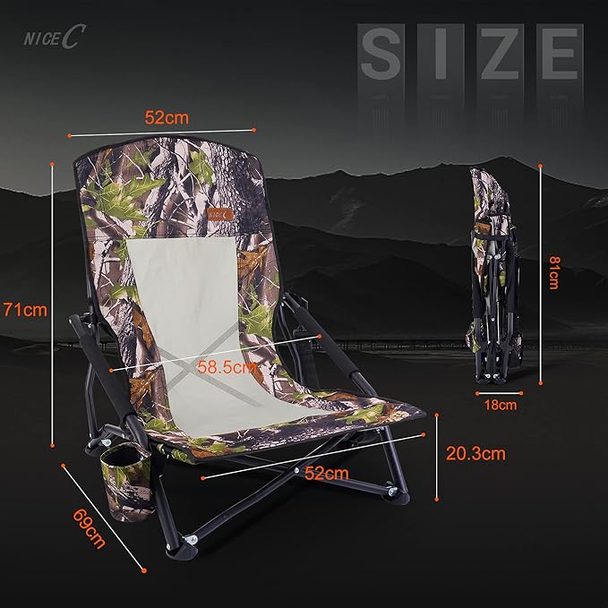 Nice C Hunting Chair Camping Chair Turkey Hunting Chairs Turkey Seats Folding Backpacking Chair with Cup Holder &amp Carry Strap Compact &amp Heavy Duty Travel Picnic (1 Pack)