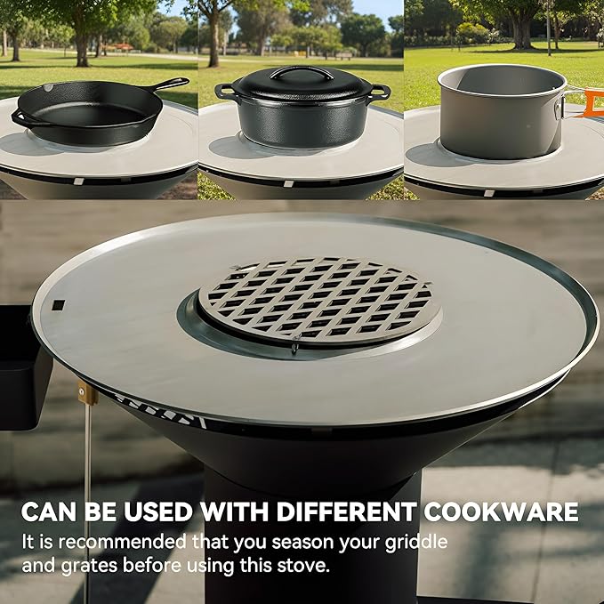 Heavy Duty Rocket Stove with Griddle Grate Wheels Ash Tool &amp Cover Large Wood Stove BBQ Grill for Patio Outdoor Cooking Backyard Camping Beach Tailgating 28x23x31in GS346