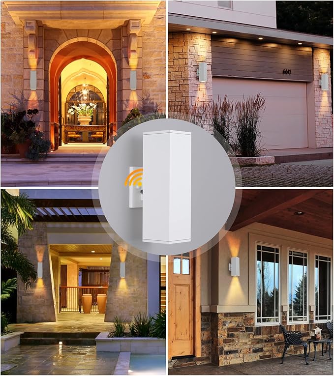 Dusk to Dawn Outdoor Light Fixture 2 Pack Waterproof Outdoor Wall Lights Modern Sensor Ootdoor Porch Light Exterior Lighting Fixture White