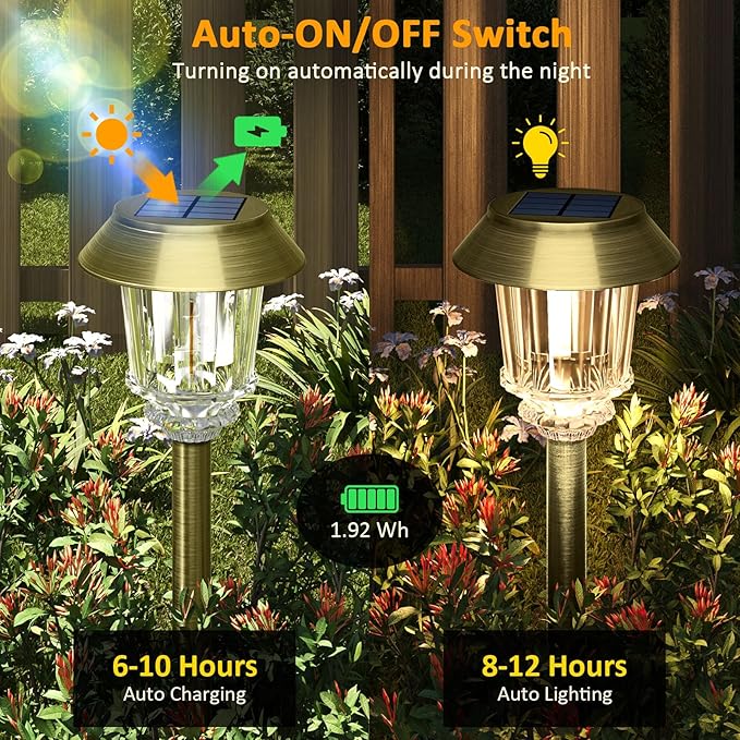 XMCOSY+ Solar Pathway Lights Waterproof - 6 Pack Solar Lights Outdoor 10-40 LM Dimmable Outdoor Solar Light for Yard Pathway Garden Driveway Walkway (Bronze)