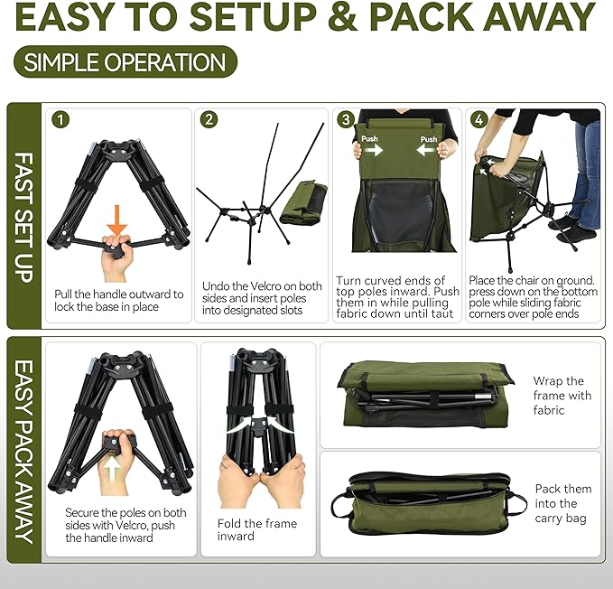 MARCHWAY Lightweight Folding High Back Camping Chair with Head Support Stable Portable Compact for Outdoor Camp Travel Beach Picnic Festival Hiking Backpacking (Highback Green)