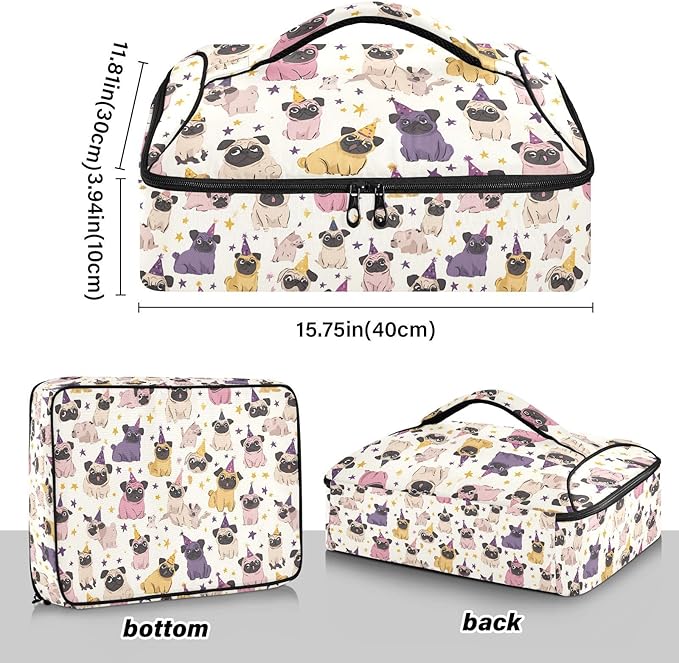 Casserole Carrier Loveliness Dog Pattern PrintInsulated Casserole Carrier for Hot or Cold Food Thermal Lunch Tote for Potluck Parties Picnic Beach Fits 9 x 13 Inches Baking Dish