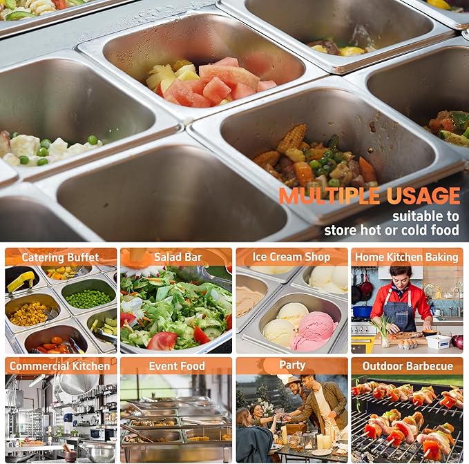 6 Pack Hotel Pans 1/6 Size 4 Inch Deep Steam Table Pan Stainless Steel Commercial Food Pan Anti Jam Steam Pan Breading Trays for Hotel Party Buffet Catering Supplies