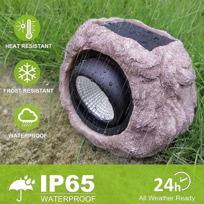 Solar Garden Rock Lights Outdoor - IP65 LED Waterproof Solar Spotlight Solar Powered Landscape Lights Decorative Garden Stone Light for Pathway Walkway Yard Patio (4 Pack)