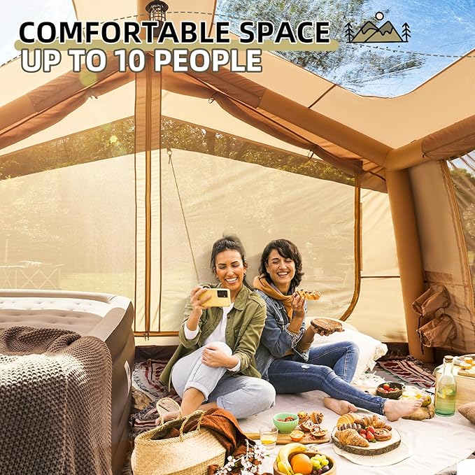 YOLENY 2-4 Person Inflatable Tents for Camping Quick Setup in 2 Minutes with Hand Pump 4-Season Waterproof Windproof Oxford Blow Up Tent