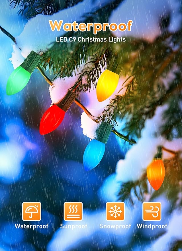 Vintage C9 LED Christmas Lights Outdoor 150 Feet C9 String Lights with 75 Shatterproof C9 Bulbs Waterproof Connectable Commercial Christmas Tree Lights for Outside Roofline Patio Decor Multicolor
