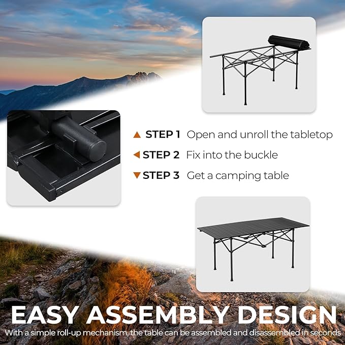 Outvita Beach Picnic Table Lightweight Roll Up Low Camping Table Portable Folding Table with Carrying Bag for Outdoor BBQ Sand Picnic Party Patio 47 Inches