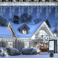 Brightown Cluster Icicle Lights Outdoor 33FT 1020 LED Icicle Christmas Lights with 51 Drop12 Modes Cluster String Light with Timer Waterproof Firecracker Christmas Light Outdoor White