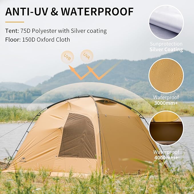 Naturehike Dune Hot Tent with Stove JackDouble Layer 4 Season TentWaterproof 2-4 Person Tents for Camping