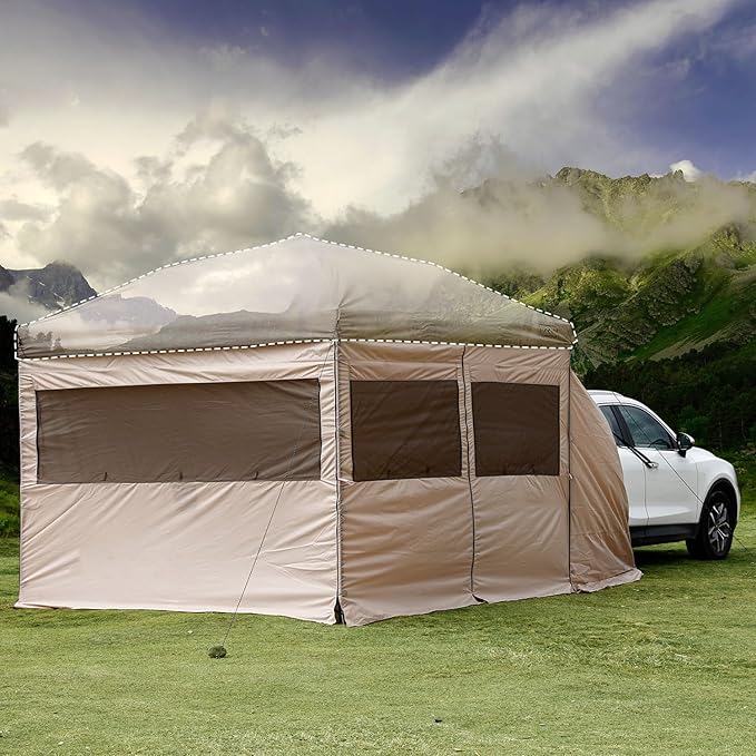 KAMPKEEPER 5pcs Sidewalls for 10X10 Commercial Instant Canopy Tent Converts Canopy into Tent for Camping with Removable SUV Tailgate - Khaki (Canopy Pole/Shelter NOT Included)