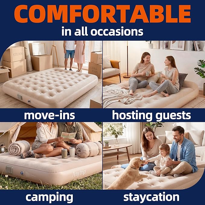 Queen Air Mattress with Built-in PumpBlow Up Mattress Self InflatablePortable Air Bed Guest Bed for Camping Hiking Travel Home