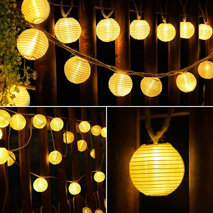 Lantern String Lights Plug in- 40ft 40LED 2700K Warm White Mini Lantern Lights Waterproof Hanging Hemp Rope String Lights Indoor Outdoor with Remote Timer for Porch Fence Balcony