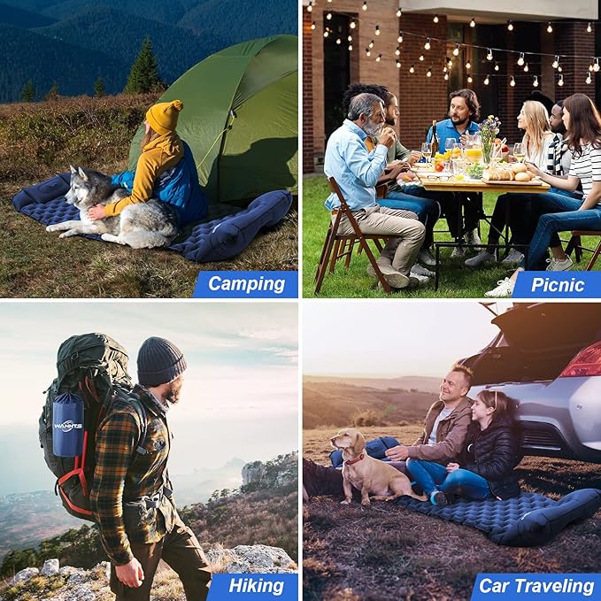 WANNTS Sleeping Pad Ultralight Inflatable Sleeping Pad for Camping Built-in Pump Ultimate for Hiking - Airpad Carry Bag-Compact &amp Lightweight Camping pad(Blue)