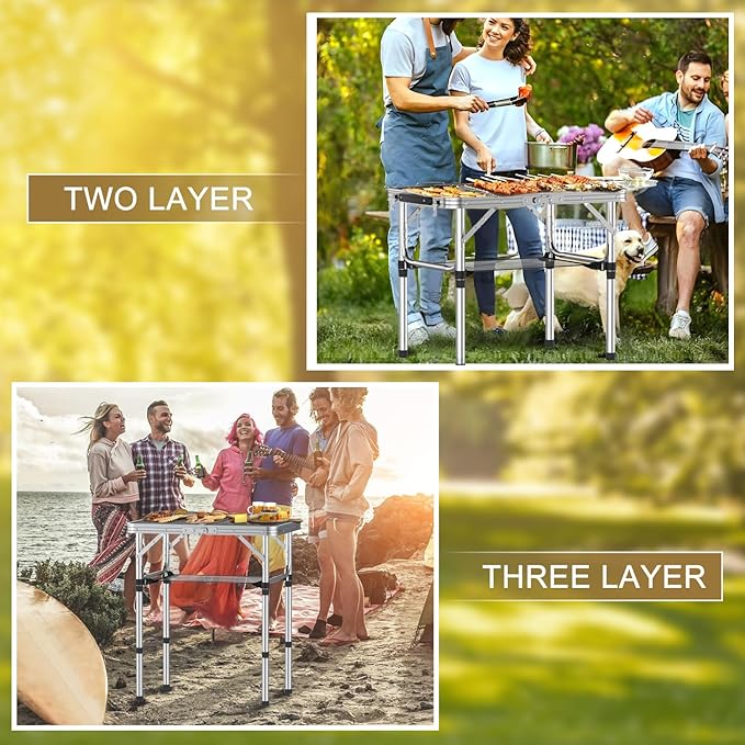 Folding Camping Table 2 FT Folding Portable Camping Table Outdoor&ampIndoor Picnic Table with 3 Adjustable Height Max 27.1Lightweight Aluminum Camping Tables Car Camping Essentials-Black