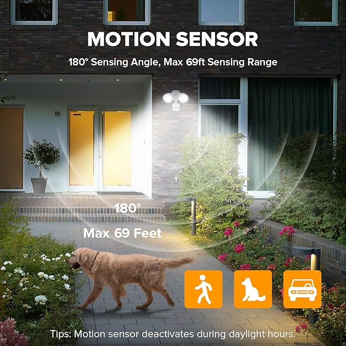 UME 2 Pack 32W 3500 Lumen LED Security Lights Motion Sensor Light Outdoor 5000K Daylight IP65 Waterproof Dusk to Dawn Motion Detector Flood Light for Garage Yard Porch-White