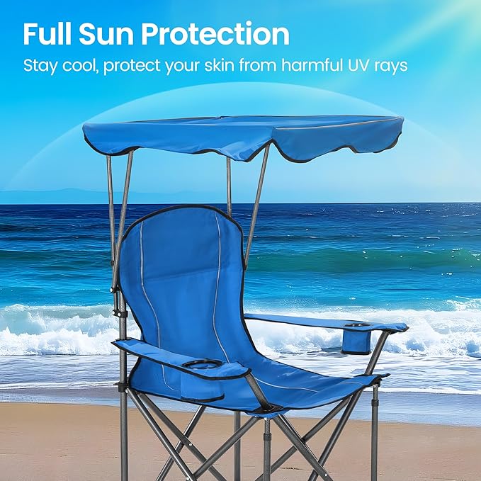 HIGH POINT SPORTS Camping Chairs with Shade Foldable Canopy Chair Folding Camping Shade Chair for Outdoor Camping Patio Support 350 LBS Blue