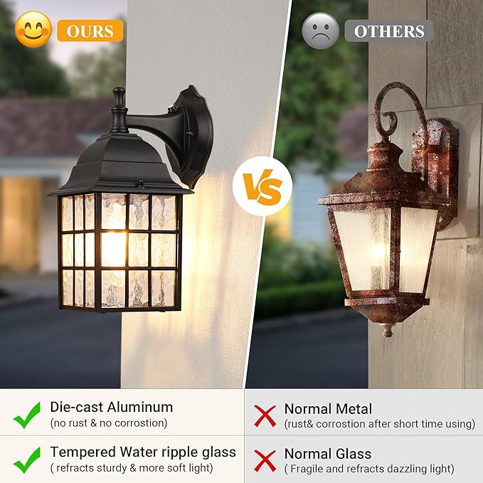 WIHTU 2-Pack Dusk to Dawn Outdoor Wall Lights Sensor Exterior Light Fixtures Porch Lights Black Waterproof Wall Sconces Outside Lighting for Garage Front Door
