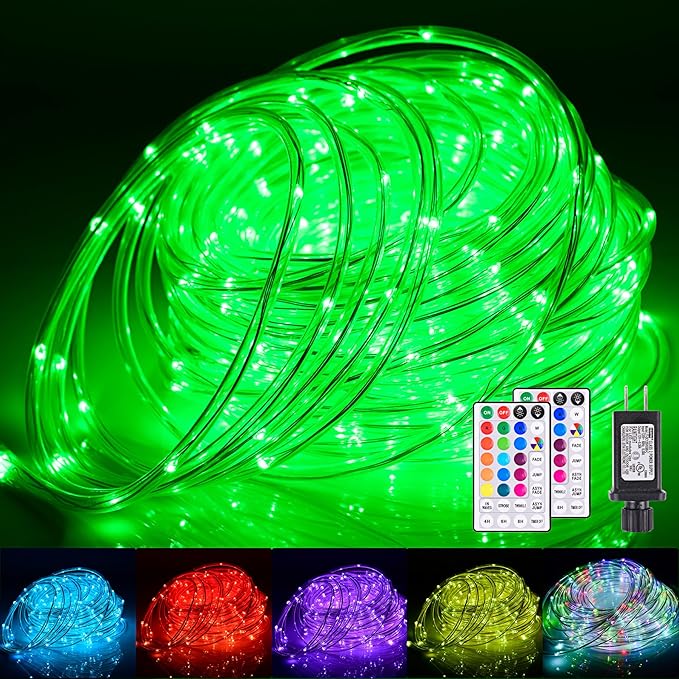 66Ft LED Rope Lights Outdoor 18 Colors Changing String Lights Plug in with Remotes Waterproof 200 LEDs Multicolor Fairy Light RGB Christmas Rope Lighting for Bedroom Garden Halloween Decor