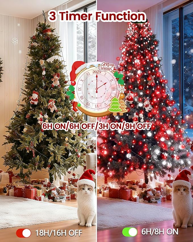 2025 New Christmas Tree Lights Indoor with Voice Control &amp Remote | 448LED Waterfall Tree Topper Lights with 12 Modes &amp Timer 7FT x 16 Lines Cascading Twinkle Lights for 7FT Xmas Decor(Red Wh