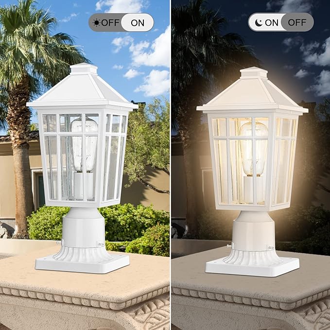 Darkaway Outdoor Post Lights Lamp Post Light Fixture Waterproof Aluminum Housing with Glass Fence Post Deck Lighting for Garden Patio Pathway (1 Pack White)
