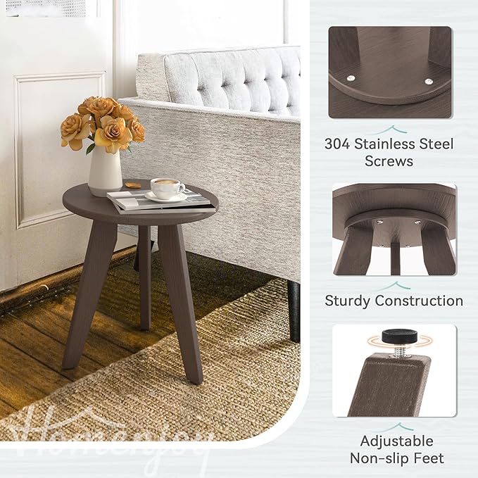 Outdoor Side Table HDPS Outdoor Table Small Round Side Table Weather-Resistant Outdoor Side Tables for Patio PorchDeckEnd Table for Plant Stand Dark Brown