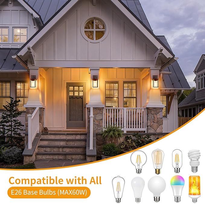 2 Pack Motion Sensor Outdoor Light Fixtures Wall Mount Oil Rubbed Bronze Front Porch Lights Dusk to Dawn Exterior Wall Sconce Waterproof Lantern LampOutside Coach Light for HouseGarageYard