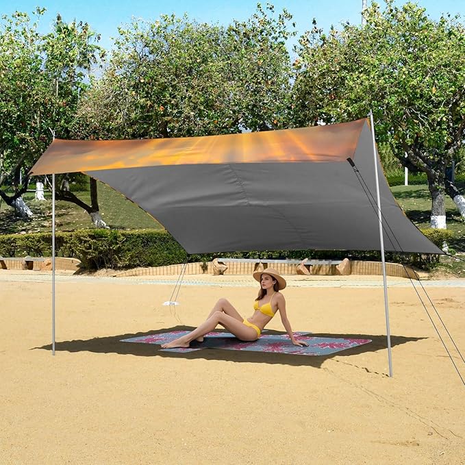 Bolaz Beach Canopy Tent Sun Shade9'×10.5' Large Family Beach Shade UPF50+- Outdoor Shade for Camping Trips FishingSunflower Field