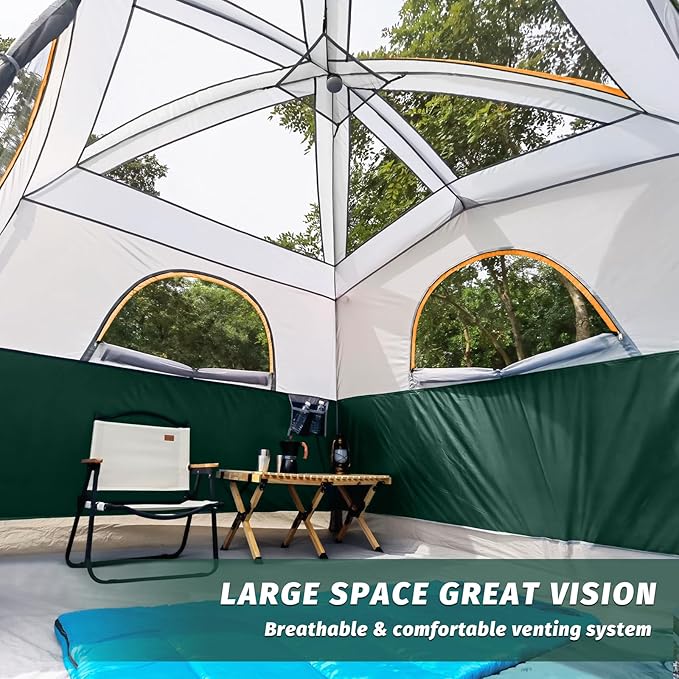 UNP Tents 6 Person Waterproof Windproof Easy SetupDouble Layer Family Camping Tent with 1 Mesh Door &amp 5 Large Mesh Windows -10'X9'X78in(H)
