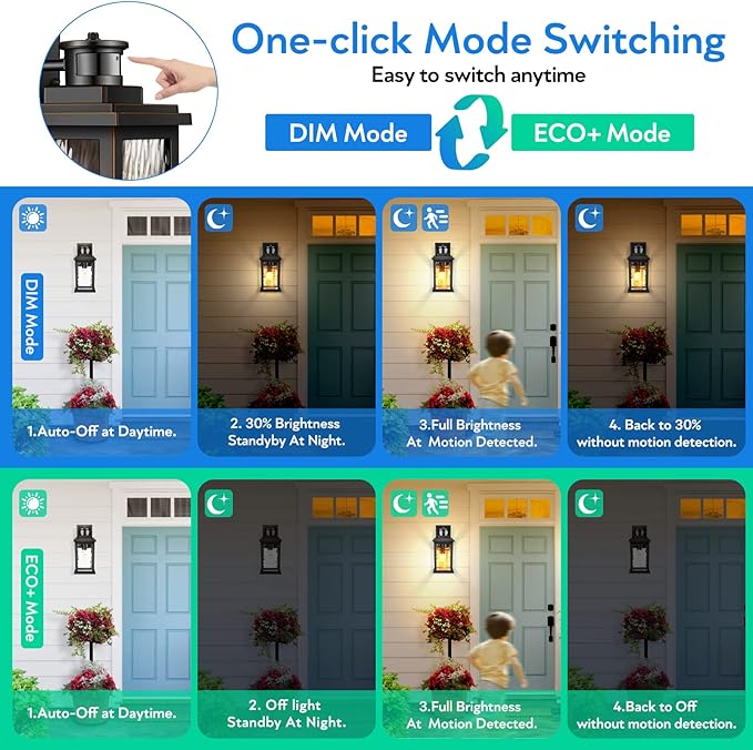 VIANIS 2 Pack Motion Sensor Outdoor Lights Dusk To Dawn Outdoor Lighting Modern Led Exterior Light Fixture Anti-rust Outdoor Lantern For Front Porch Waterproof Black Outdoor Wall Sconce For Garage