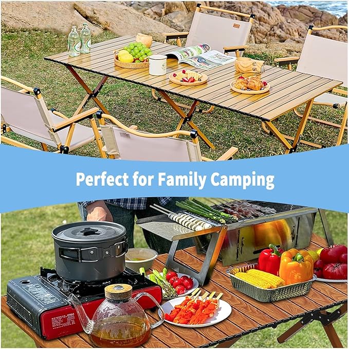 Roll-Up Camping Table: Low Picnic Table Foldable and Portable for Outdoor Grill - Beach Folding Table with Carrying Bag