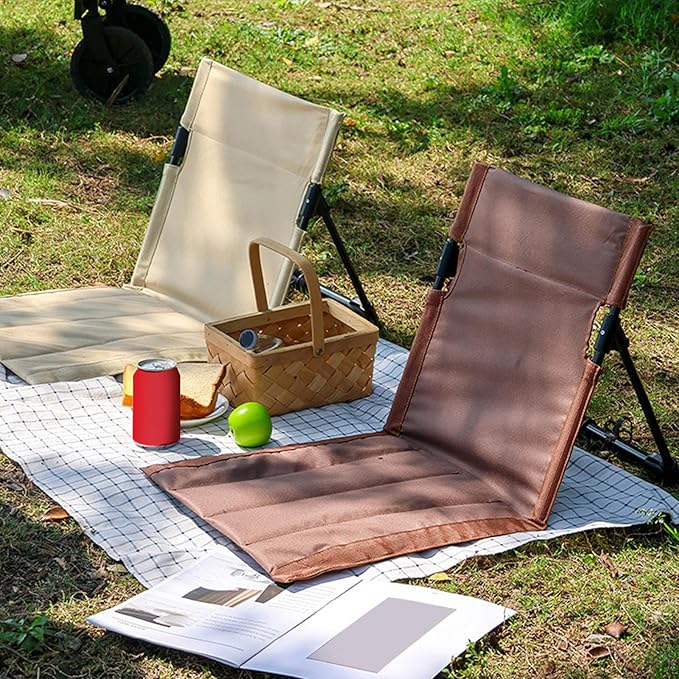 Yosoo Health Gear Portable Folding Floor Chair Adjustable Backrest Breathable 600D Oxford Fabric Lightweight for Beach Camping and Fishing (Khaki)