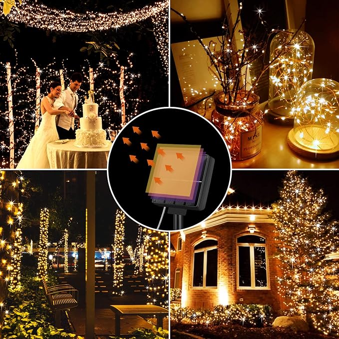 Brightever Outdoor Solar String Lights Waterproof 288Ft 4-Pack Each 72FT 200 LED Solar Powered Fairy Lights with 8 Lighting Modes Copper Wire Lights for Patio Garden Party Wedding (Warm White)