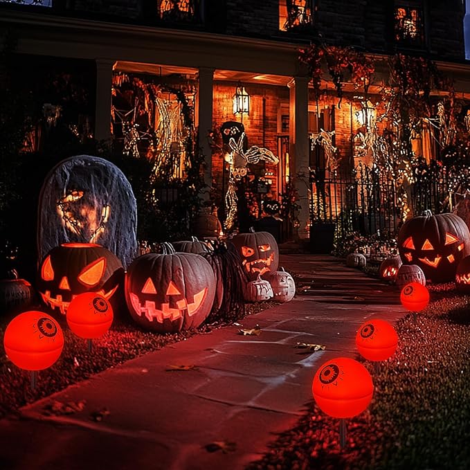 Solar Halloween Lights Waterproof Decorations 5 Pack Solar Globe Lights for Garden Decorations Outdoor Ghost Scary Eyeball Pathway Decor for Christmas Tree Garden Lawn Yard (Green&ampRed)
