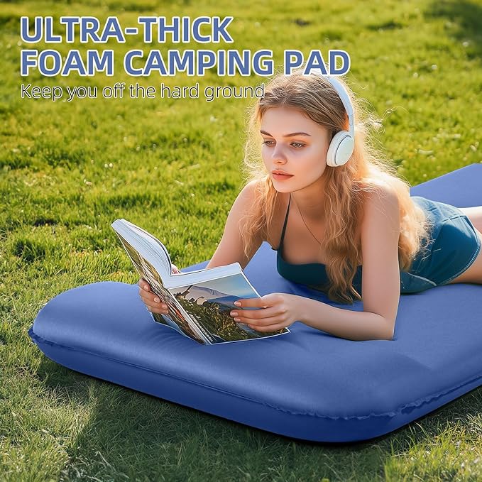 Memory Sleeping Pad 3.1 Ultra-Thick Foam Sleeping Mats for Camping Easy Inflate&ampDeflate9.5 R-Value Insulated Camping Mattress Pad with Pillow for Car Travel Tent