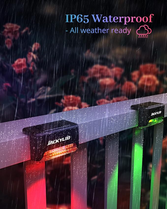 JACKYLED 16 Pack Deck Lights Solar Powered Color Changing Outdoor Solar Fence Lights Waterproof LED Stair Lights for Patio Step Railing Wall Garden