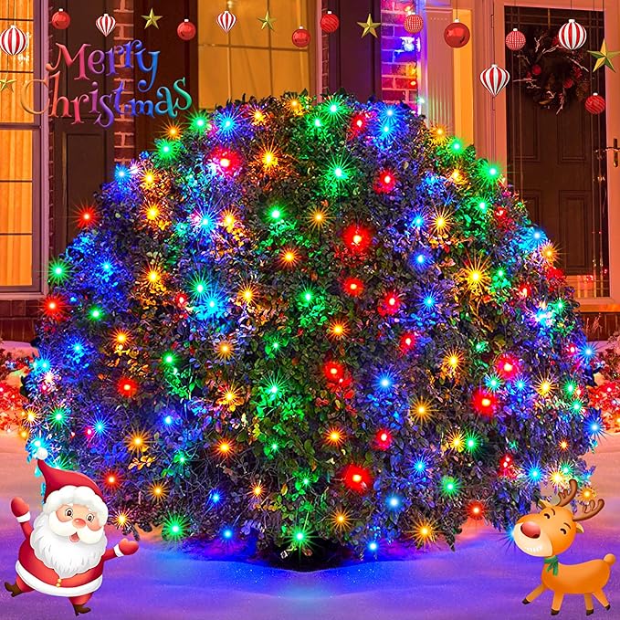 JMEXSUSS 360 LED 12ft x 5ft Christmas Net Lights Outdoor Connectable Bush Christmas Lights with Remote Waterproof Multicolor Christmas Lights Plug in for Bushes Shrubs Christmas Decorations