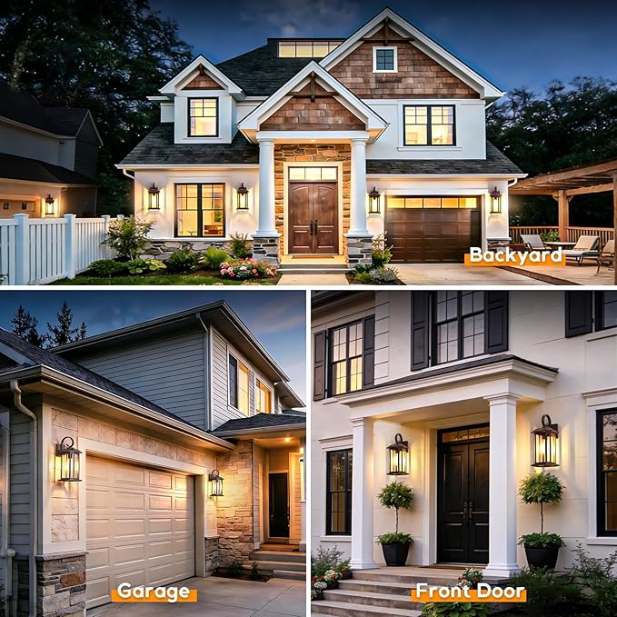 16.8'' Large Dusk to Dawn Outdoor Wall Lights Brown Exterior Lighting Fixtures Wall Sconce with Seeded Glass Waterproof Front Porch Light Outside Lantern for House Patio Garage 1Pack