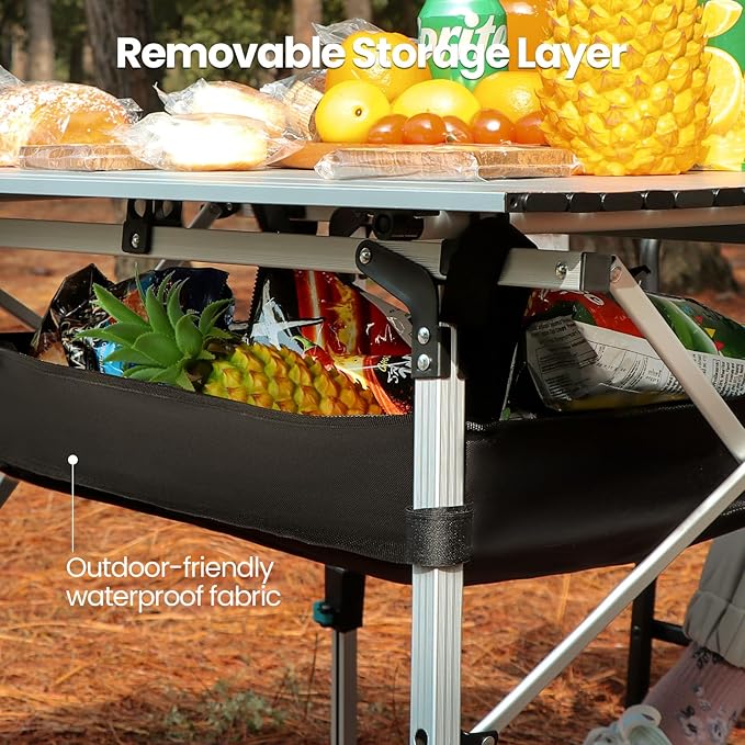 Portable Camping Table with Adjustable Legs Lightweight Aluminum Folding Table Foldable Table for Outdoor Cooking Picnic Beach Backyards Rectangular