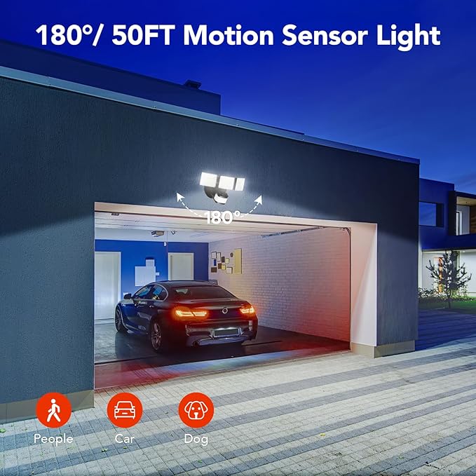 OREiN 2 Pack Motion Sensor Outdoor Flood Light 30W 4500LM LED Security Light with 180° 40FT Detection Dusk to Dawn/Auto/Test Modes IP65 Waterproof Hardwired Floodlight for Yard Garage Driveway