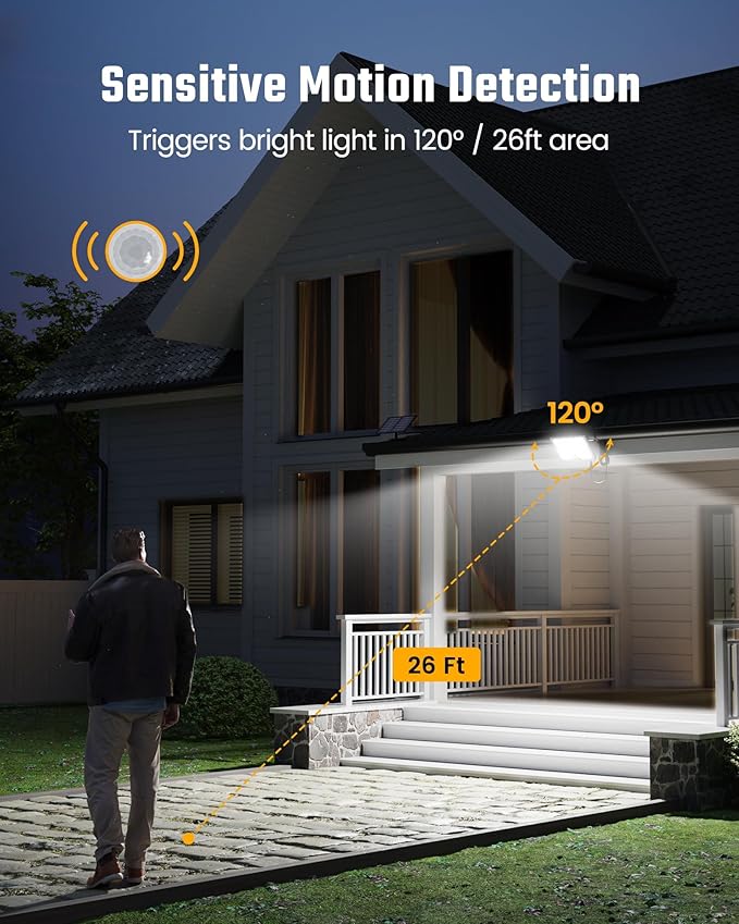 SUPERDANNY Solar Outside Lights with 113 Bright LEDs 7000K Motion Sensor Outdoor Flood Lights Dusk to Dawn with 16ft Cable IP65 Waterproof Security Light for Garden Barn Porch 2 Pack