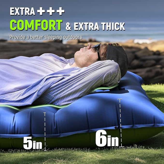 Sleeping Pad Ultralight Inflatable Sleeping Pad for Camping with Pillow &amp Pump Air Mattress Super Portable Great for Camping Gear Hiking Side or Lounging Sleeper (Blue)