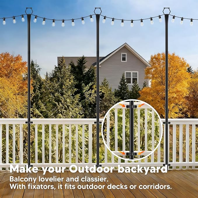6 Pack String Light Poles for Outside 10Ft Light Poles for Outdoor String Lights Adjustable Outdoor String Light Poles with ForkMetal Fence Post for PatioBackyardDeck
