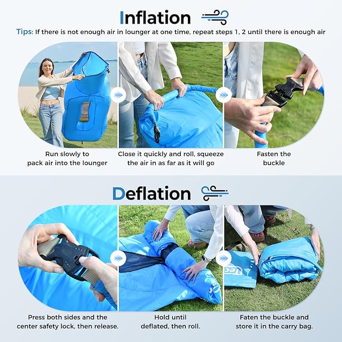 Tecoom Inflatable Lounger Couch Sun Air Sofa Hammock Waterproof Blow up Beach Chair 2 Person Glamping Accessories for Camping Hiking Traveling Movies Night Music Festival Indoor Outdoor Matches