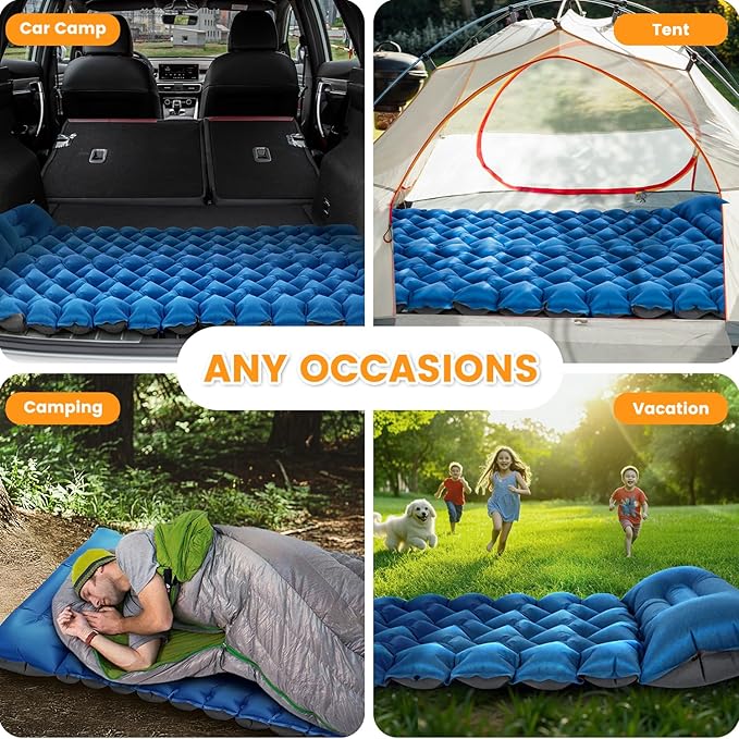 Inflatable Camping Mat Ultra-Lightweight Sleeping Pad with Built-in Pillow &amp Foot Pump Camp Pads for Backpackers Hikers &amp Outdoor Enthusiasts Easy to Carry Gifts