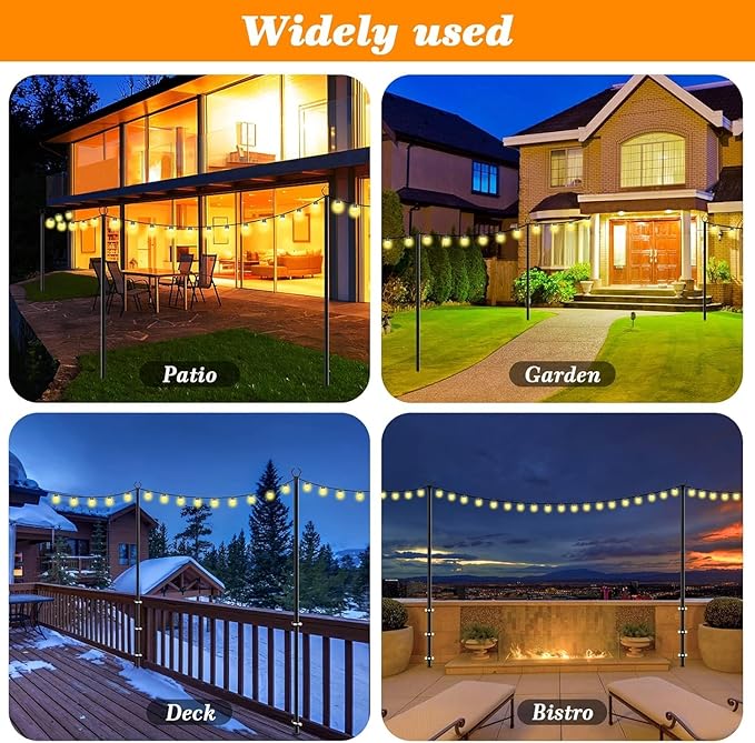 10 Pack String Light Poles10 Ft Light Poles for Outside String LightsOutdoor Lights Pole with ForkMetal Poles Stand for Patio Deck Backyard (10FT 10 Pack)