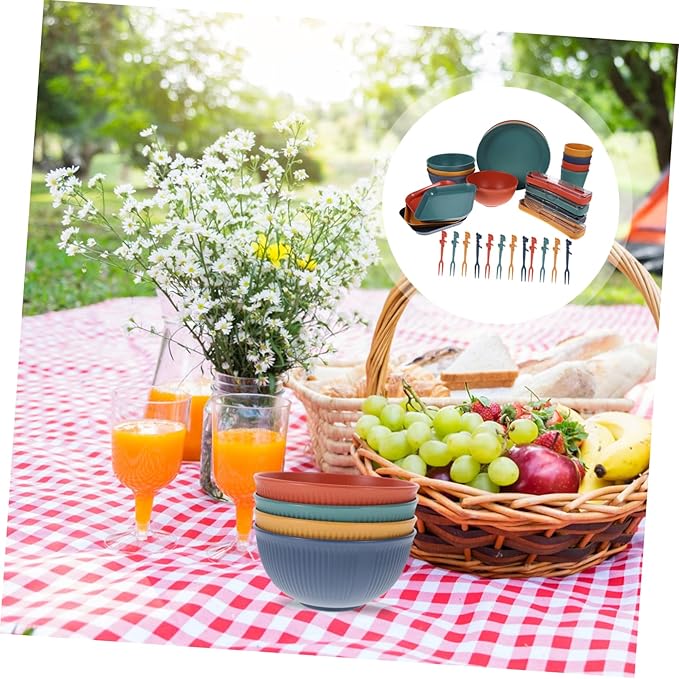 Dishware Outdoor Dishes Dinnerware for Patio Straw Cutlery Delicate Tableware Easy Storage