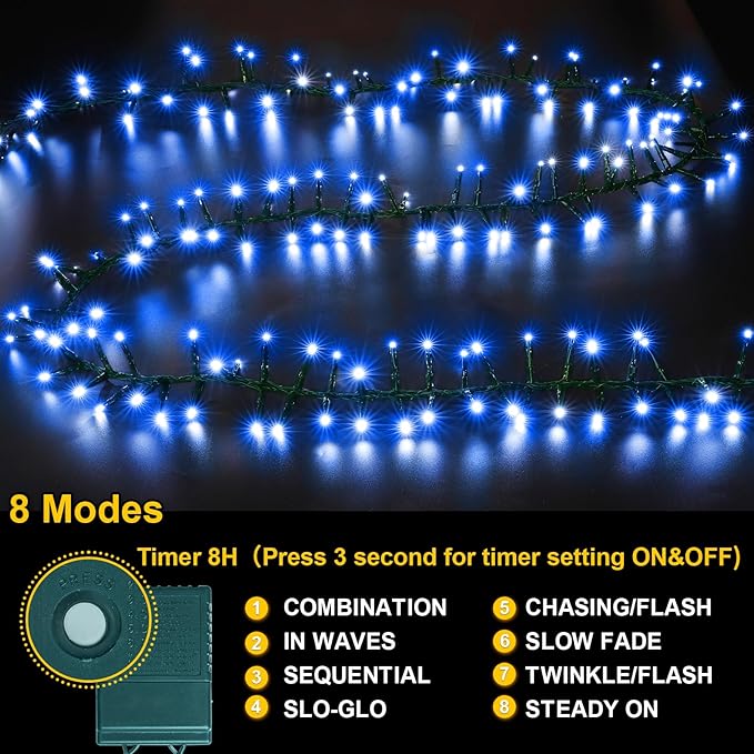 LAMPHOME 500 LED String Lights Outdoor 11 Modes Plug in Twinkle Fairy Lights for Bedroom 46ft 500LED Christmas Lights Cluster Lights Outdoor Waterproof -Blue