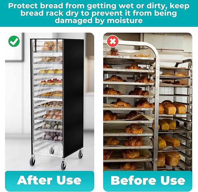 Pan Rack Cover 61 x 28 x 23 Inch Bread Rack Cover 20 Tier Sheet Waterproof Bakery Holder Cover Dustproof with Zipper Breathable Mesh Vent